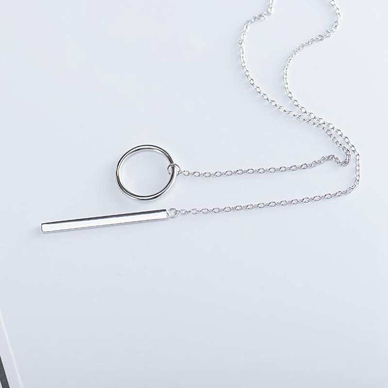 925 Sterling Silver Long Pendant Line Round Necklace Simple & Romantic Style Fine Jewelry Sweater Chain for Women YNC090