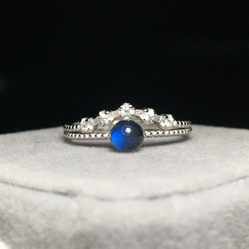 925 Sterling Silver Rings Crown Shape Natural Labradorite Blue Light Moonstone Ring for Women Gift for Girlfriend YRI025