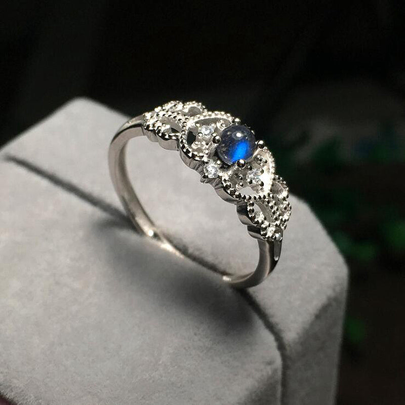 Adjustable 925 Sterling Silver Jewelry Natural Labradorite Blue Light Moonstone Ring for Women Gift for Girlfriend YRI020