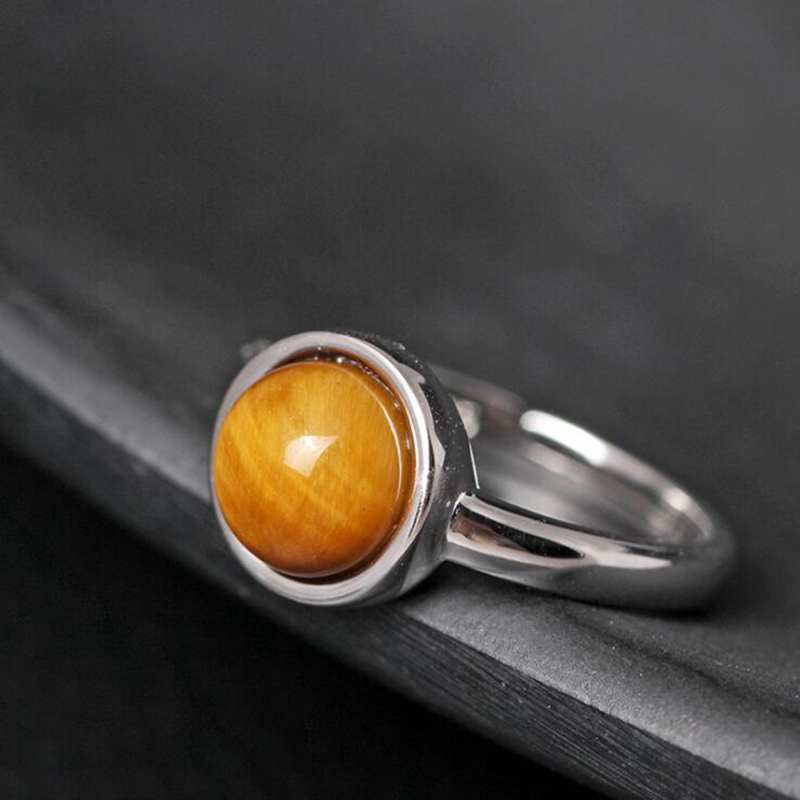 Adjustable Brown Color Natural Tiger's Eye Gemstone Ring Real 925 Silver Rings for Women Personalized Fine Jewelry YRI107