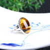 Adjustable Oval Brown Natural Tiger's Eye Gemstone Ring for Women Real 925 Sterling Silver Rings Statement Rings YRI108