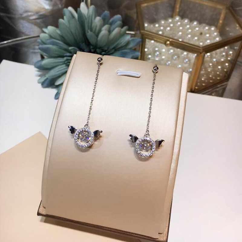Angle Wings Keep Turning AAAAA Zircon White Gold Drop Earrings Fun Earring 100% 925 Sterling Silver Earrings Woman YEA088