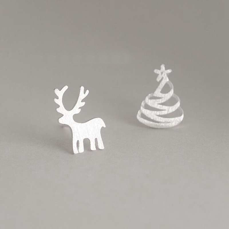 Asymmetrical Christmas Tree 925 Sterling Silver Stud Earrings for Women Girl Children Small Earrings Fine Jewelry YEA156