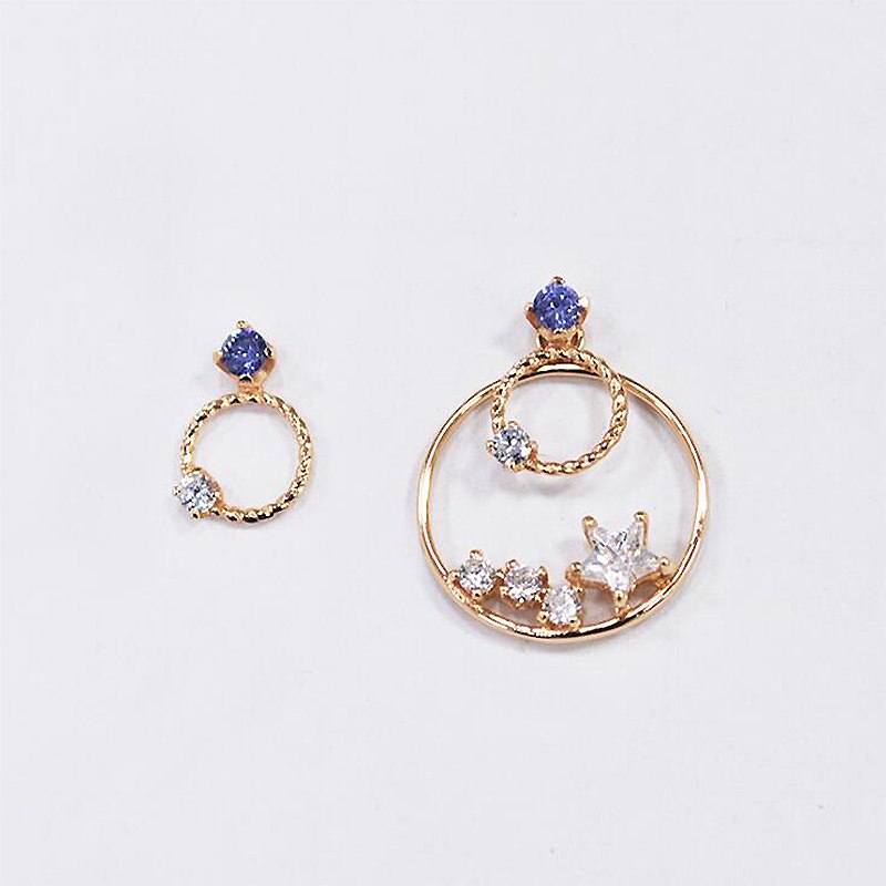 Asymmetrical Round CZ Cubic Zircon Stud Earrings for Women 14K Gold Color 925 Silver Earrings Stone Fine Jewelry YEA114