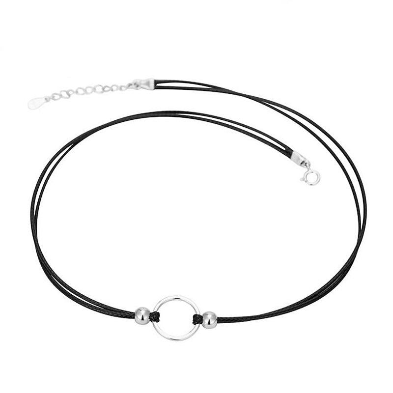 Black Color Rope Genuine 925 Sterling Silver Choker Necklace for Women Necklaces Choker Silver 925 Jewelry YNC059