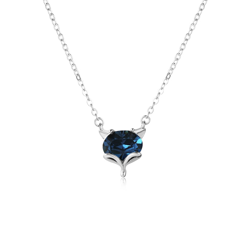 Blue Animal Head Crystal Pendant Necklace 925 Sterling Silver Link Chain Necklace Women Ladies Jewelry Accessories YNC035