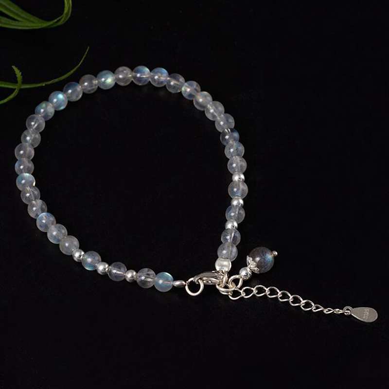 Blue Light Natural Moonstone Bracelet Handmade 100% 925 Sterling Silver Bracelets for Women Silver 925 Jewelry YBR065
