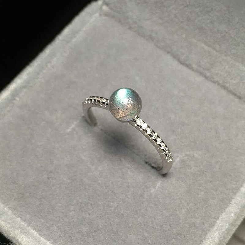 Blue Light Round Natural Labradorite Moonstone Ring Sterling Silver 925 Ring Women Accessories Gemstone Rings YRI022