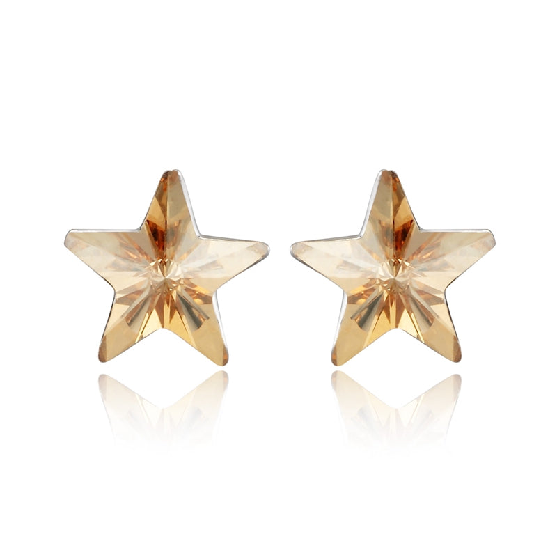 Blue Pentagram Star Svarowsky Crystal 925 Sterling Silver Stud Earrings for Women Wedding Party Small Earrings YEA029