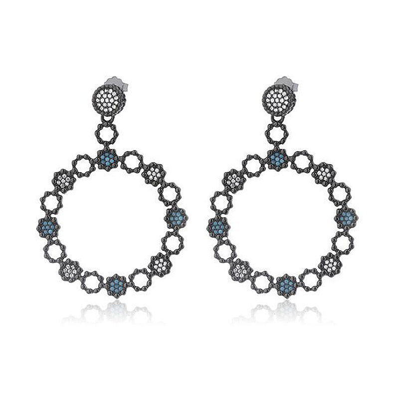 Bohe Round Turquoise Zirconia Drop Earrings for Women Black Color 925 Sterling Silver Earrings 2020 New Design YEA161