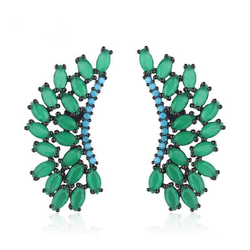 Bohemia Leaves/Leaf Shape Turquoise Glass Stud Earrings for Women Black 925 Sterling Silver Earrings 2020 Jewelry YEA171