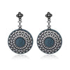 Bohemia Round Shape Turquoise Zircon Drop Earrings for Women Black Color 925 Sterling Silver Female Party Jewelry YEA160