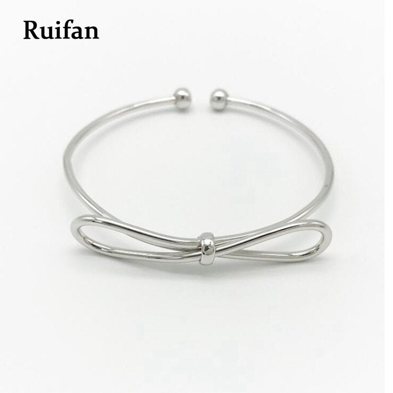 Bow Shape Genuine 925 Sterling Silver Bracelets & Bangles Adjustable Women's Open Cuff Charm Bracelet Jewelry Gift YBR012