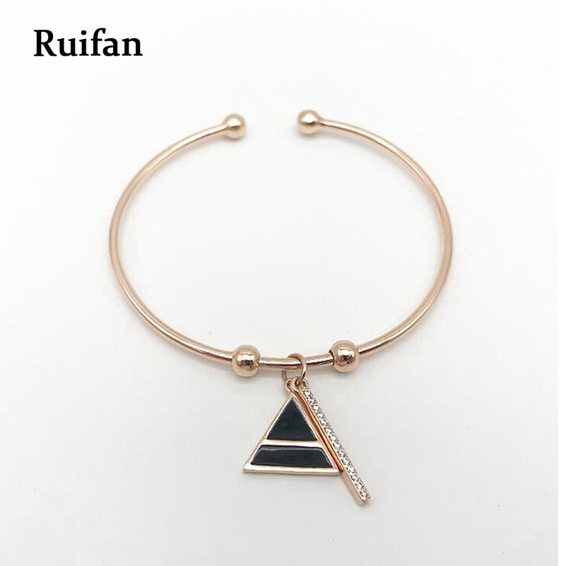 Bracelet Female 925 Sterling Silver Adjustable Rose Gold Triangle Open Cuff Crystal Ladies Bangle Bracelet Jewelry YBR017