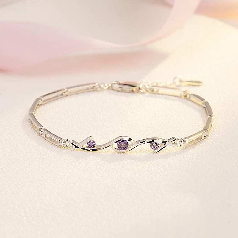 Clear/Purple Cubic Zircon Amethyst Ladies' Bracelets 925 Sterling Silver Charm Bracelet for Women Wedding Jewelry YBR088