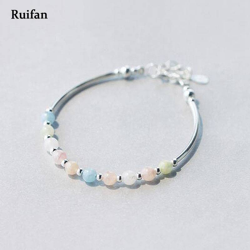 Colorful Adjustable Natural Morganite Ladies Wedding 925 Silver Bracelet Femme Female Bracelets Silver 925 Jewelry YBR009