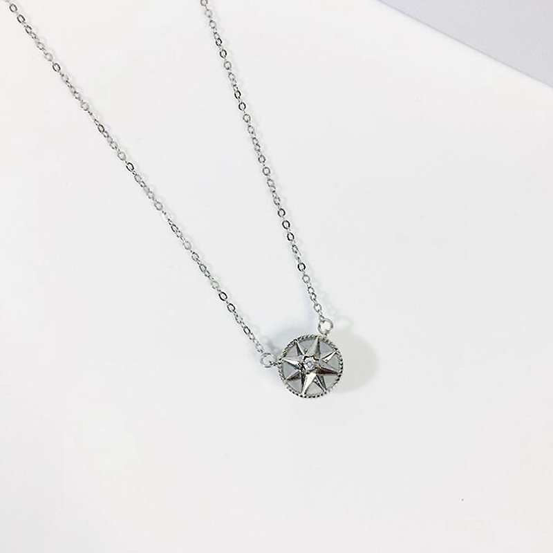 Compass Shape Opal Pendant Necklace White/Rose Gold 925 Sterling Silver Necklace Fashion Woman Pendants Chains YNC087