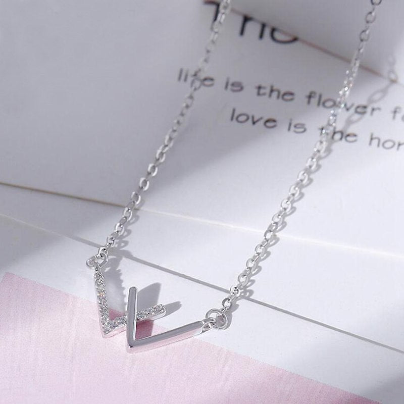 Creative W Letter CZ Pendant Real 925 Sterling Silver Necklace Statement Choker colar kolye collier collares YNC051