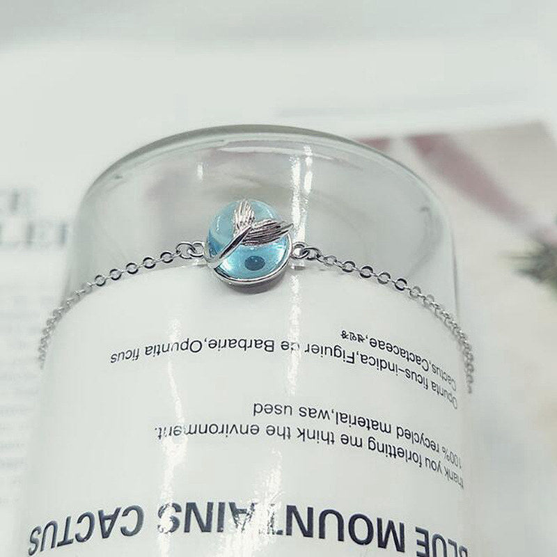 Cute Blue Crystal Mermaid Bubble Ladies Bracelet 100% 925 Sterling Silver Bracelets for Women Female Best Gift YBR028