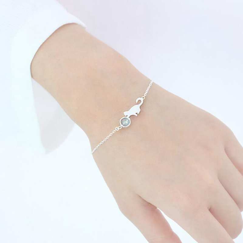 Cute Cat Shape Moonstone Ladies' Bracelets 100% 925 Sterling Silver for Women Birthd Gift Jewelry   YBR081
