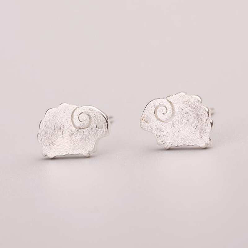 Cute Sheep Shape Real 925 Sterling Silver Stud Earrings for Women Girl Children Small Earrings Fine Jewelry YEA148