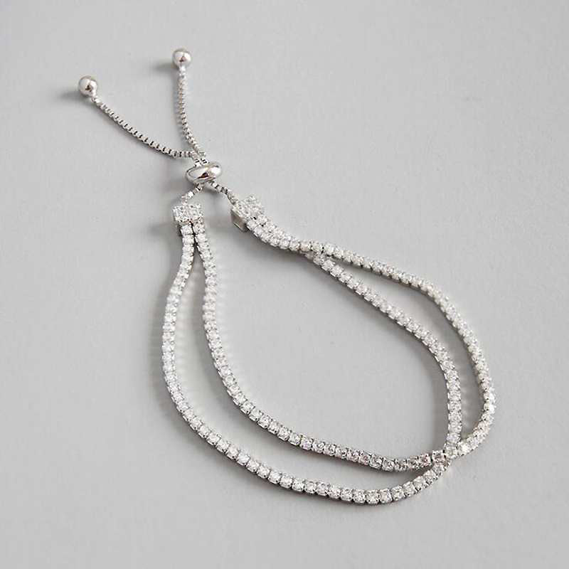 Double Layer Box Chain 100% 925 Sterling Silver Bracelet Ladies Cubic Zircon Bracelet for Girls Wedding Bracelets YBR061