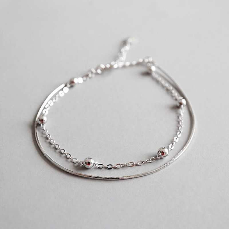 Double Layer Chains Anklets for Women Real 925 Sterling Silver Beads Ankle Bracelet Ladies Bracelet for Girls YBR058