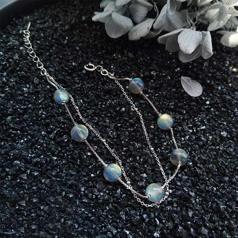 Double Layer Ladies' Bracelets Natural Moonstone Jewelry Adjustable 925 Silver Bracelet for Girls Lucky Charm YBR039
