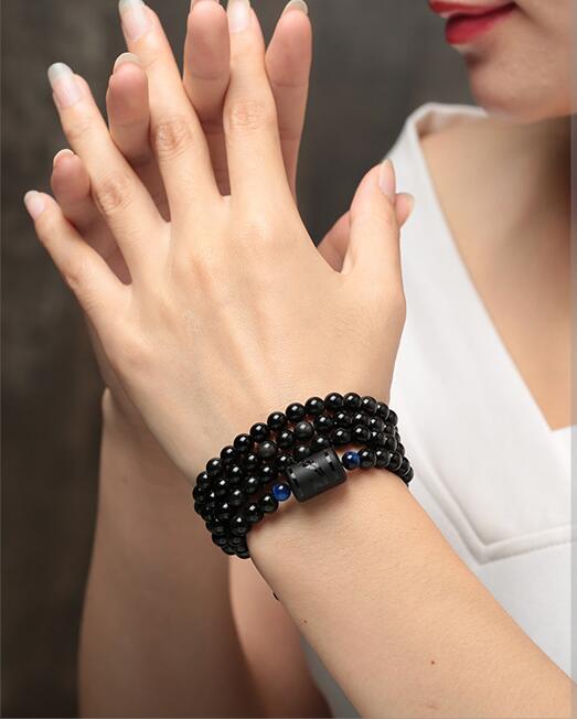 Dragon Phoenix Bracelet Black Obsidian Stone Bead Bracelet for Women Men Transport Lucky Jade Jewelry YBR094