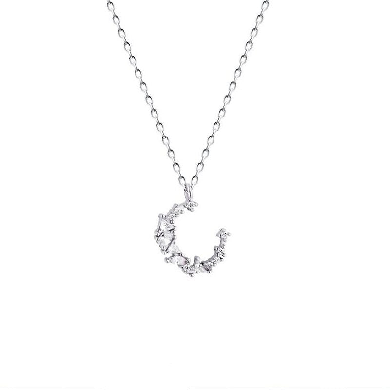 Drop Shipping 925 Sterling Silver Chain Necklaces Moon Shape CZ Pendant Necklaces Jewelry Collar Colar de Plata YNC046