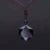 Drop Shipping Black Obsidian Pendant Necklace Six Awn Star Pendant Lucky Love Crystal Jewelry with Free Rope YNC099