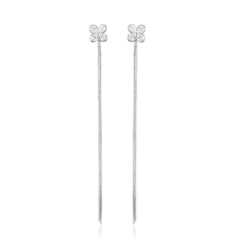 Elegant Cubic Zircon Long Line Tassel Earrings for Women Genuine 925 Sterling Silver Drop Earrings Fine Jewelry YEA015