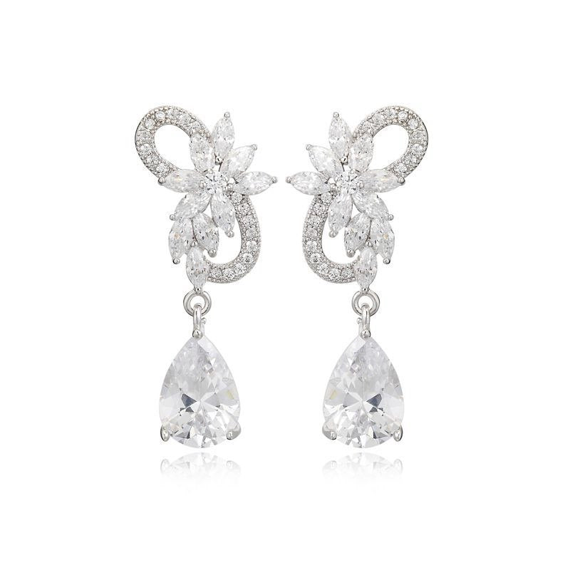 Elegant Flower Cubic Zircon Genuine 925 Sterling Silver Drop Earrings for Women Engagement Silver 925 Jewelry YEA025