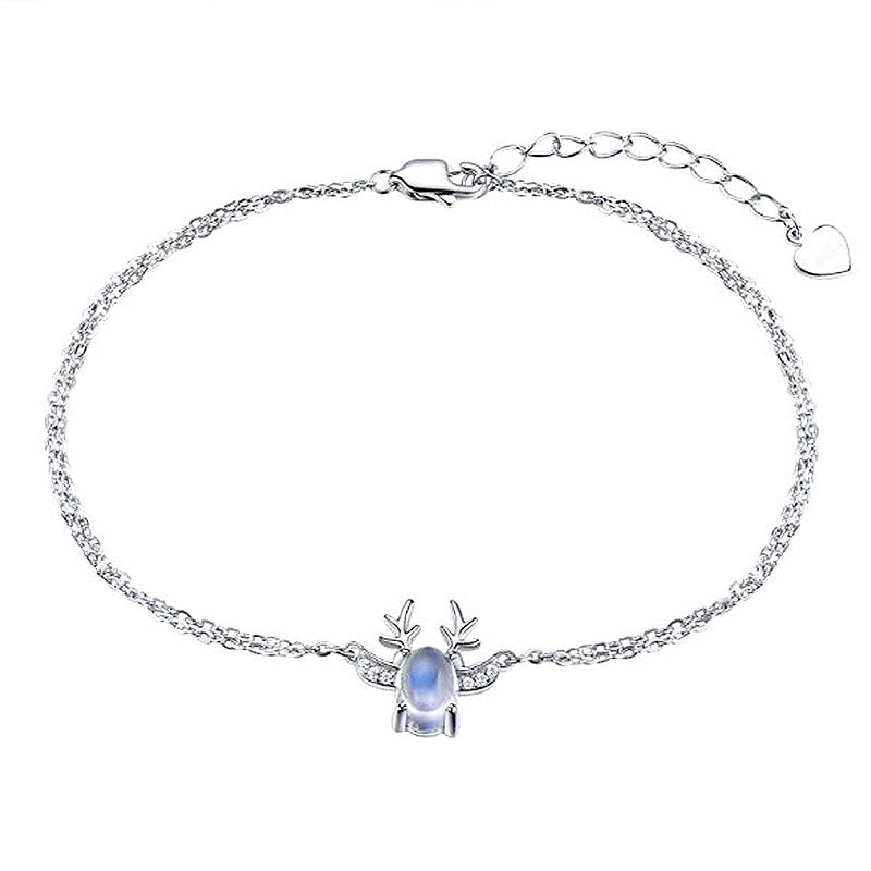 Elegant Natural Stone Moonstone 925 Sterling Silver Double Layers Women's Bracelets & Bangles Silver 925 Jewelry YBR010