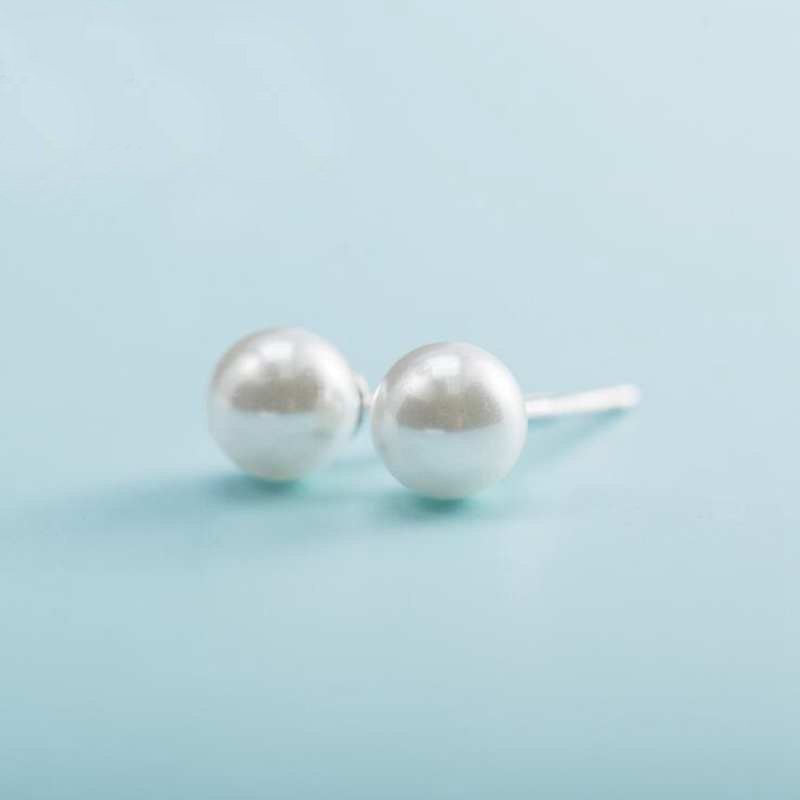 Elegant Round Shape White Pearls Stud Earrings for Women 925 Sterling Silver Small Earrings Fine Jewelry Best Gift YEA184