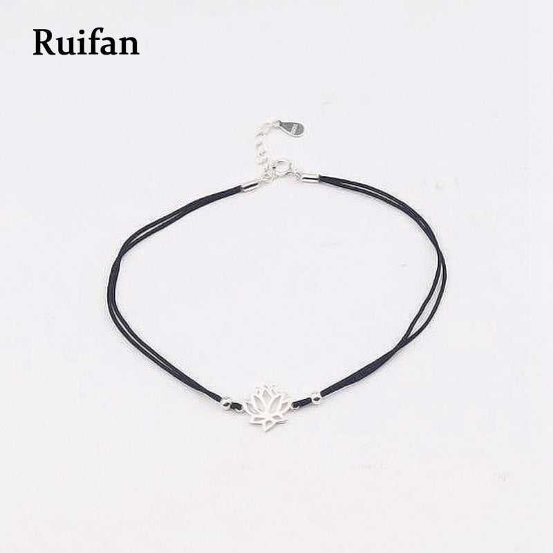 Ethnic Lotus Female Ankle Bracelet 925 Sterling Silver Rope Bracelets Bangle On The Leg Lucky Charm for Women YBR025