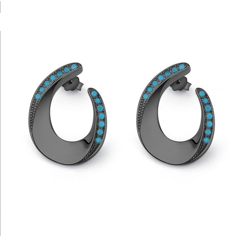 European Personalized U Shape Turquoise Stud Earrings for Women Black Color 925 Sterling Silver Party Jewelry Gift YEA164
