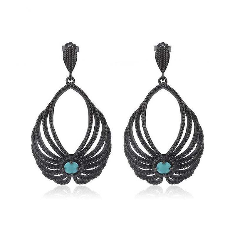 European Turquoise Drop Earrings for Women Female Black Color 925 Silver Jewelry Party Earrings Bohemian Earring YEA170