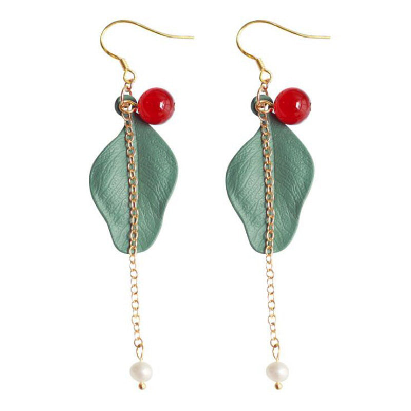 Fashion Leaf Red Agate Natural Pearl Ear hook 925 Sterling Silver Women's Long Hanging Earrings Jewelry YEA213