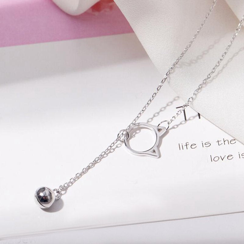 Fashion New Cat Bell Pendant Choker Necklace Charm Link Chain 925 Sterling Silver Necklace Lucky Jewelry for Women YNC053