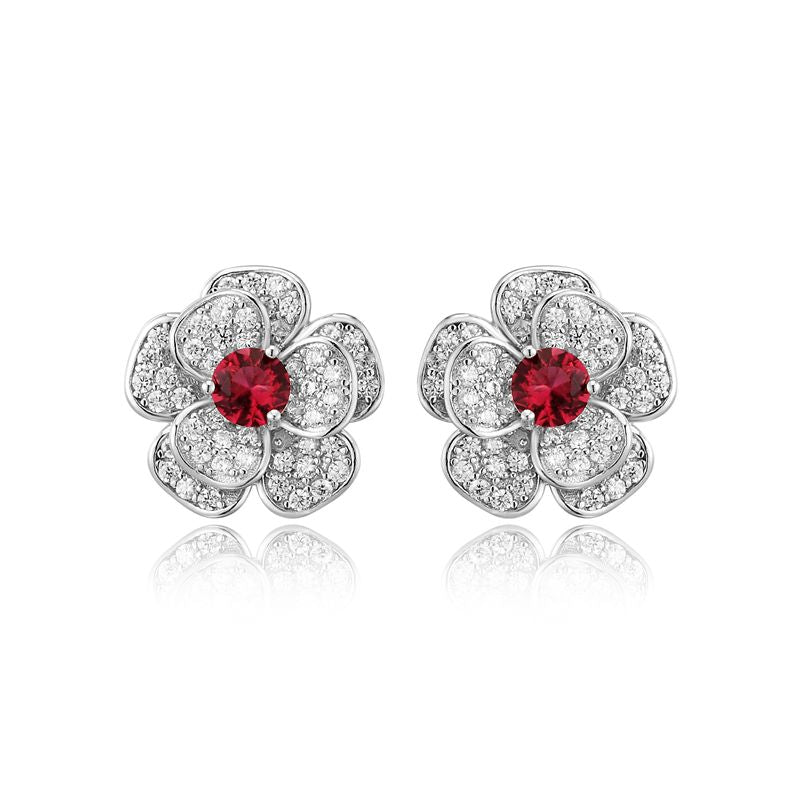 Flower Blue Crystal Female Genuine 925 Sterling Silver Stud Earrings for Women Christmas Jewelry Accessories Gifts YEA052