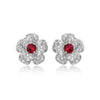 Flower Red Crystal Female Genuine 925 Sterling Silver Stud Earrings for Women Christmas Jewelry Accessories Gifts YEA051