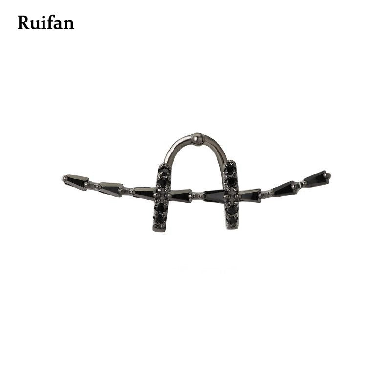 Geometric Hot Sale Black Cubic Zircon 925 Sterling Silver Single Clip Earrings for Women Men Accessories Jewelry YEA005