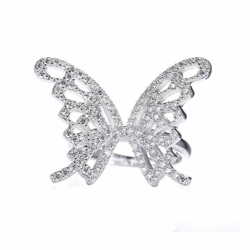 High Quality Fashionable Unique Adjustable Micro Paved Shining CZ Butterfly Silver 925 Ring Party Jewelry YRI011
