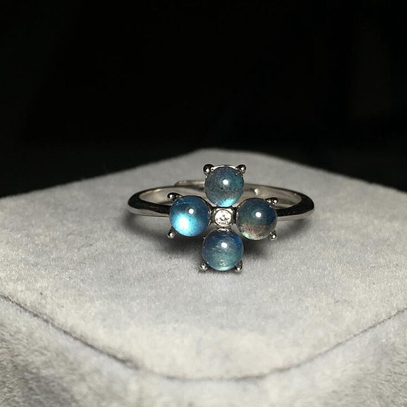 Hot Sale 925 Sterling Silver Rings Round Square Shape Labradorite Blue Light Moonstone Ring for Women Jewelry YRI042