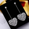Hot Sale Gradient Pink/Clear CZ Cute Heart 925 Sterling Silver Pin Long Drop Piercing Earrings for Women Ladies YEA067