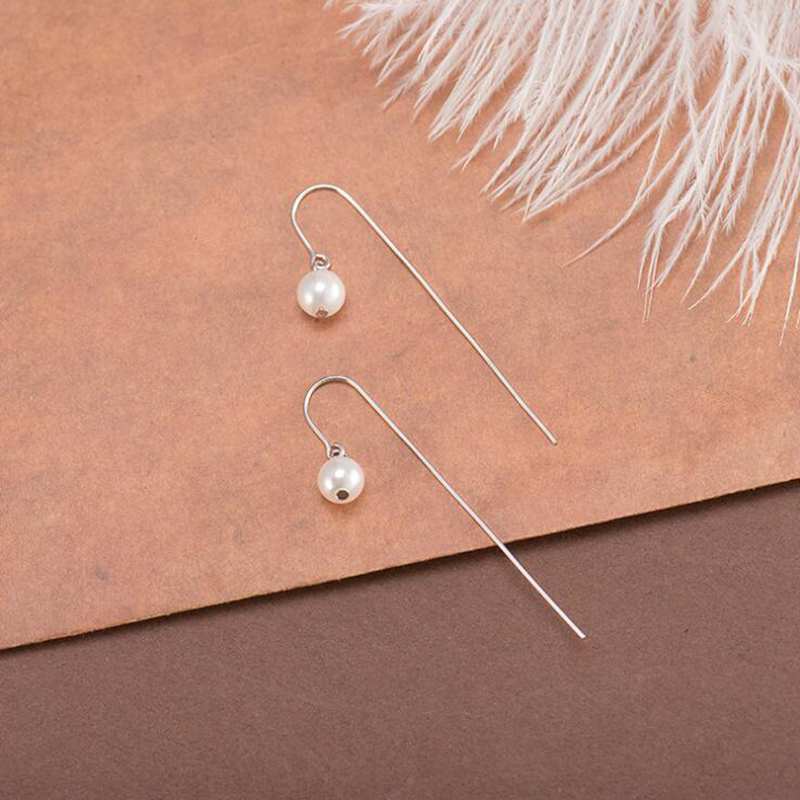 Hot Sale Simple Style Round Pearl Tassel Line Earrings for Women Fashion Genuine 925 Sterling Silver Jewelry Gifts YEA191