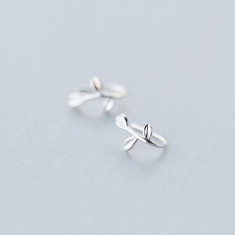 Korean Leaves/Leaf Small Earrings for Women Genuine 925 Silver Jewelry Women's Silver Stud Earrings YEA091