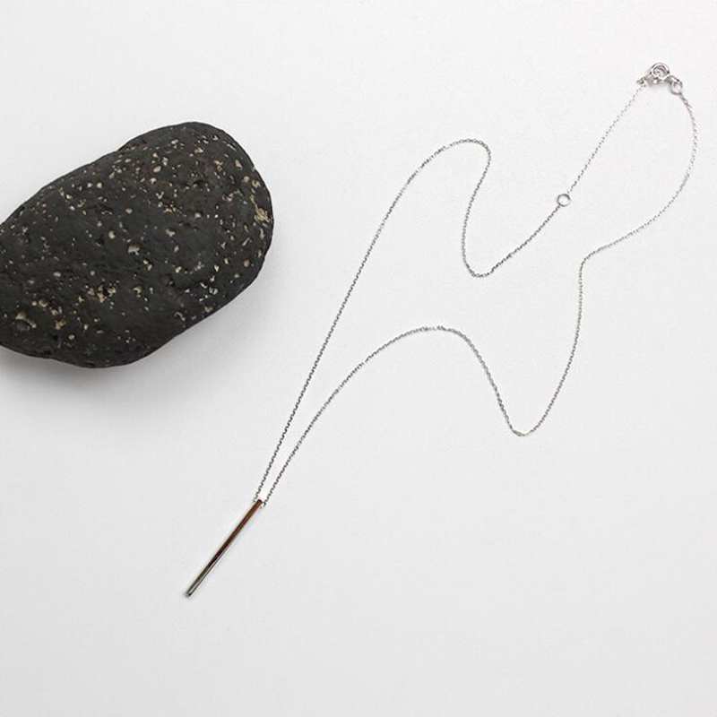 Line Needle 925 Sterling Silver Long Pendant Necklace Simple & Romantic Fine Jewelry Valentine's Gift for Women YNC091