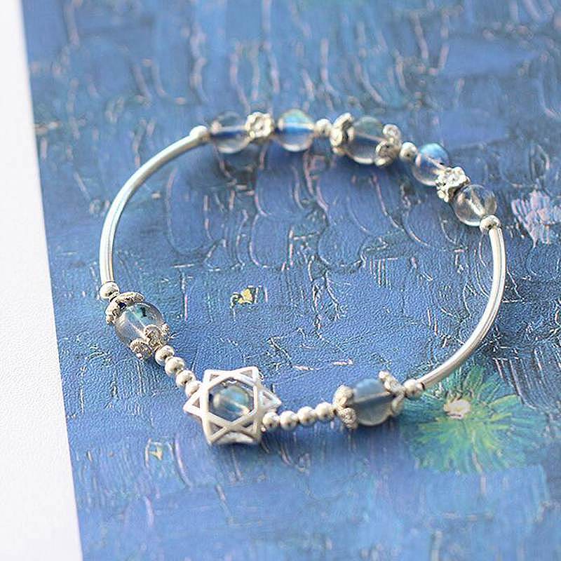 Lucky Charm Hexagram Women's Labradorite Blue Light Moonstone Amulet Female Bracelets 925 Silver Bracelet Femme YBR032